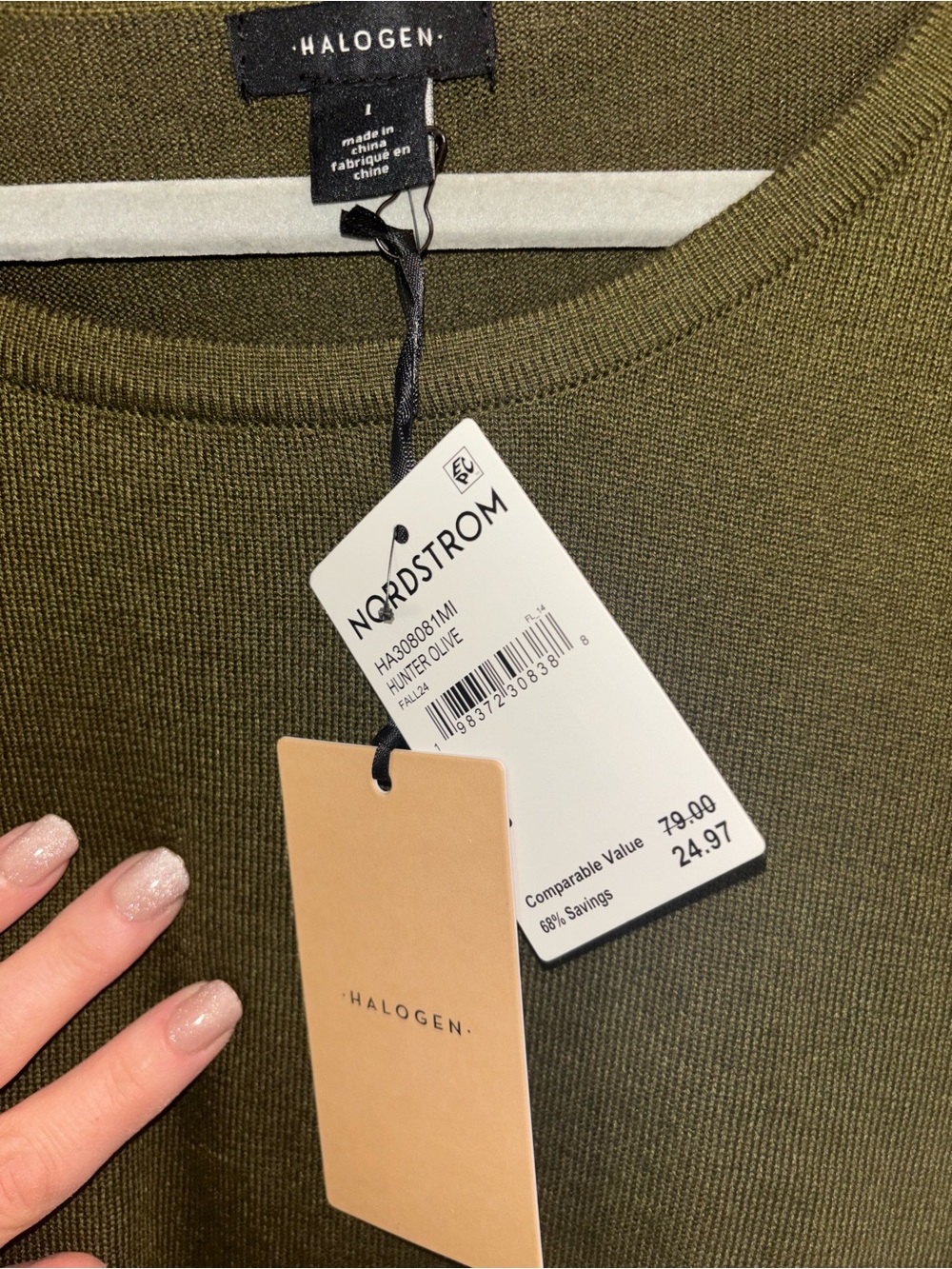 NWT Halogen Olive Green Cropped Short Sleeve Top - Picture 2 of 4